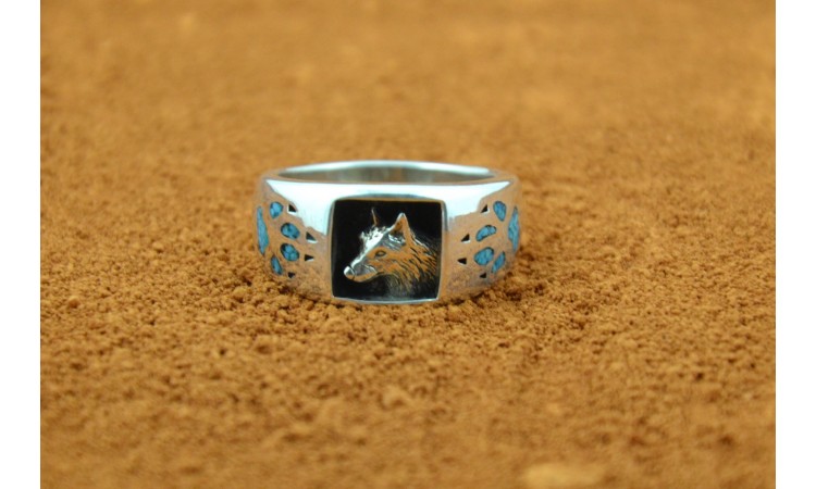 bague loup navajo et turquoise